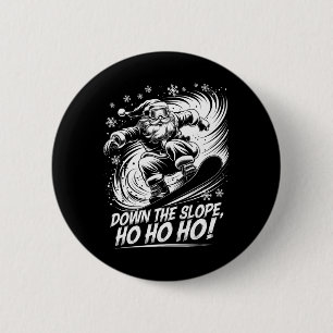 Badge Rond 5 Cm Descente Ho Ho Ho Père Noël Snowboardeur Noël