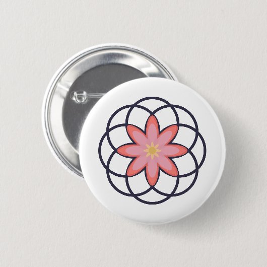 Badge Rond 5 Cm Design de fleurs rose et bleu marine (Devant & derrière)