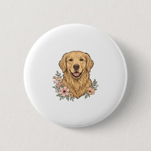 Badge Rond 5 Cm Design de gravure vintage floral Golden Retriever_