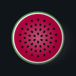 Badge Rond 5 Cm Design de pastèque rouge vert<br><div class="desc">Peau de pastèque rayures vertes bordées de coins de pastèque Pop art thèmes de fruits demi section côté pastèque pastèque rouge pastèque graines noires rayées peau verte pastèque</div>