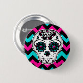Badge Rond 5 Cm Design de rayures de chevron de crâne de sucre (Devant & derrière)