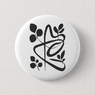 Badge Rond 5 Cm Design Floral Abstrait Noir Et Blanc Du Milieu Du