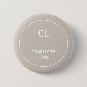 Badge Rond 5 Cm Design Naturel Minimaliste Moderne Monogramme Taup