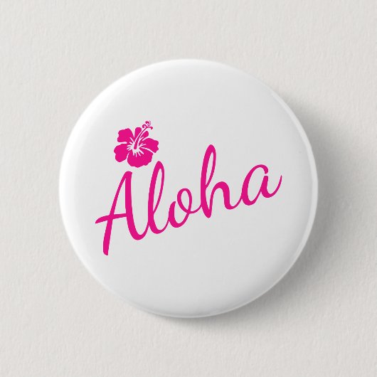 Badge Rond 5 Cm Design original en texte rose ALOHA et fleur (Devant)