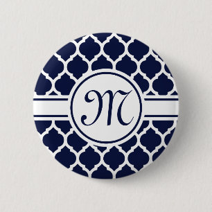 Badge Rond 5 Cm Designer Marine Monogramme Marocain Motif de treil