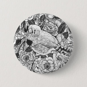 Badge Rond 5 Cm Dessin à encre de buisson Zebra et rose