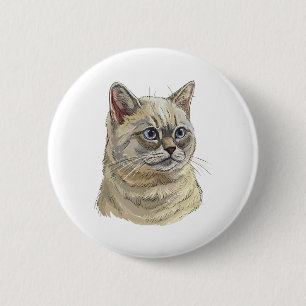 Badge Rond 5 Cm Dessin à la main drôle chat britannique