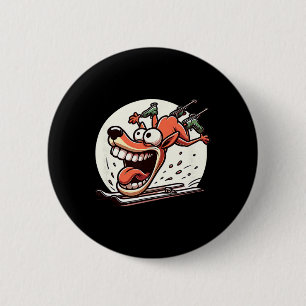 Badge Rond 5 Cm Dessin animé de chien de ski fou humour d'hiver en