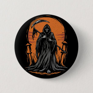Badge Rond 5 Cm Dessin animé de la Faucheuse dans un cimetière au
