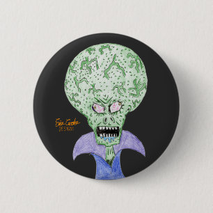 Badge Rond 5 Cm Dessin animé de science-fiction avec un alien à gr