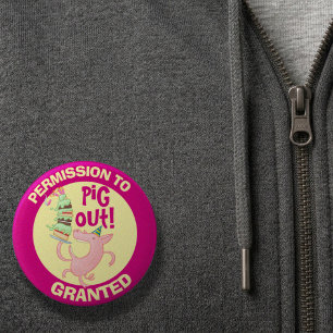 Badge Rond 5 Cm Dessin animé d'un cochon drôle autorisé à se goinf