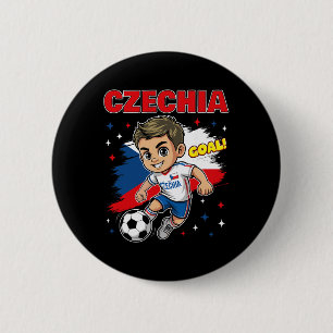 Badge Rond 5 Cm Dessin Animé Kid Goal Tchéquie Drapeau République 