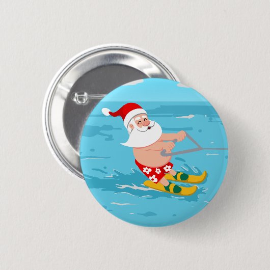 Badge Rond 5 Cm Dessin animé Santa Claus water skiing (Devant & derrière)
