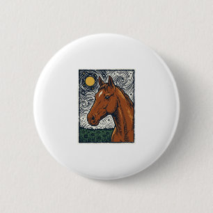 Badge Rond 5 Cm Dessin artistique de cheval gravé vintage nuit éto