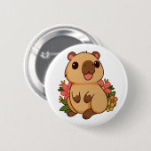 Badge Rond 5 Cm Dessin Capybara Joli (Devant & derrière)
