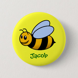 Badge Rond 5 Cm Dessin d'abeille personnalisé Nom cadeau