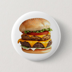 Badge Rond 5 Cm Dessin d'aquarelle d'un cheeseburger Yummy