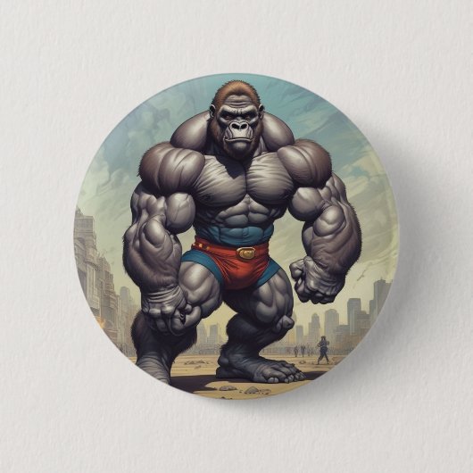 Badge Rond 5 Cm Dessin d'art pop de Gorilla Bodybuilder (Devant)