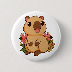 Badge Rond 5 Cm Dessin de capybara mignon et heureux