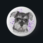 Badge Rond 5 Cm Dessin de chien de Schnauzer<br><div class="desc">C'est un dessin au crayon d'un chien de schnauzer. Il a été coloré légèrement avec le pastel. Il y a peinture de jet pourpre à l'arrière-plan.</div>