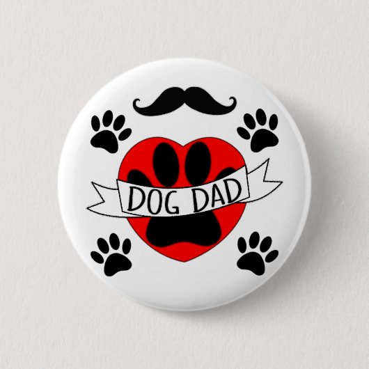 Badge Rond 5 Cm Dessin De Chien Papa Paw Et Red Heart (Devant)
