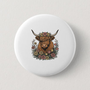 Badge Rond 5 Cm Dessin de gravure vintage de vache des Highlands f