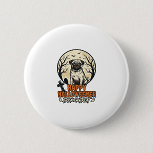 Badge Rond 5 Cm Dessin de gravure vintage Pug Halloween Trick or T