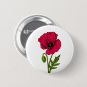 Badge Rond 5 Cm Dessin de pavot rouge (Devant & derrière)