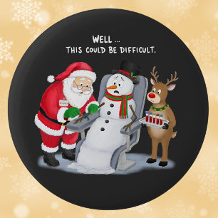 Badge Rond 5 Cm Dessin de Père Noël drôle Prélèvement sanguin Phlé