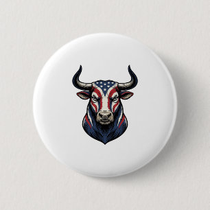 Badge Rond 5 Cm Dessin de tête de taureau patriotique vintage grav