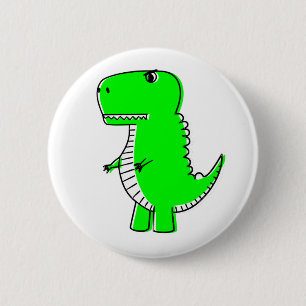Badge Rond 5 Cm Dessin Dinosaure Vert