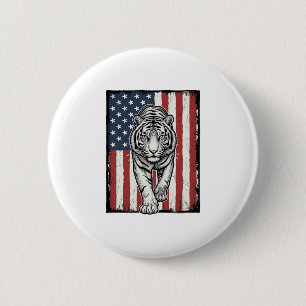 Badge Rond 5 Cm Dessin Drapeau Américain Tigre Gravé Vintage Patri