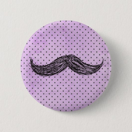 Badge Rond 5 Cm Dessin   drôle de moustache avec le pois pourpre (Devant)