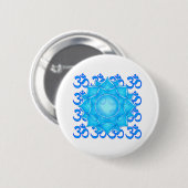 Badge Rond 5 Cm Dessin Fleur Lotus De Verre Bleu Avec Motif Om (Devant & derrière)