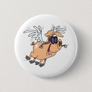 Badge Rond 5 Cm dessin humoristique flyer cochon volant