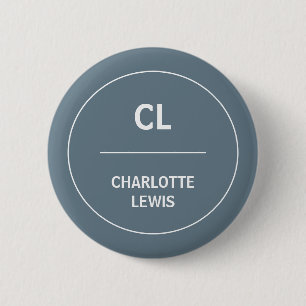Badge Rond 5 Cm Dessin Moderne Minimaliste Monogramme Gris Bleu Cl