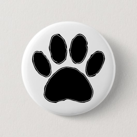 Badge Rond 5 Cm Dessin Paw Chien En Noir (Devant)