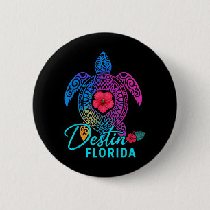 Badge Rond 5 Cm Destin Floride Tortue Colorée Voyage Été