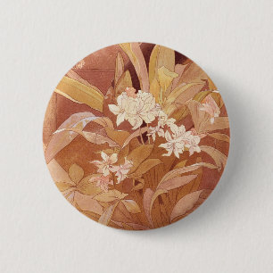 Badge Rond 5 Cm Détail floral Art nouveau d'Alphonse Mucha