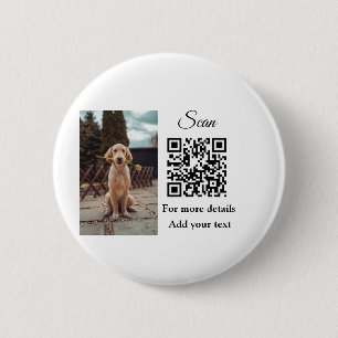 Badge Rond 5 Cm Détails simples du nom de l'animal code QR ajouter