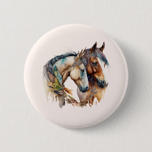 Badge Rond 5 Cm Deux beaux chevaux Boho occidental