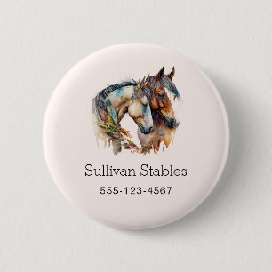 Badge Rond 5 Cm Deux beaux chevaux Western Boho Business