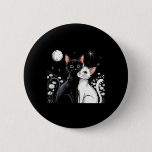 Badge Rond 5 Cm Deux Chats Couple Lune Amour Étreinte Saint-Valent