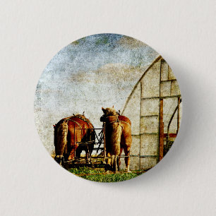 Badge Rond 5 Cm Deux Chevaux Prêts Au Travail