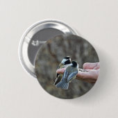 Badge Rond 5 Cm Deux Chickadees sur une main (Devant & derrière)