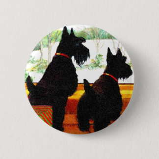 Badge Rond 5 Cm Deux Chiens Écossais À Noël