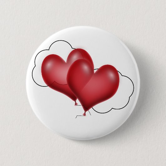 Badge Rond 5 Cm Deux Coeurs Balloons Avec Nuage (Devant)