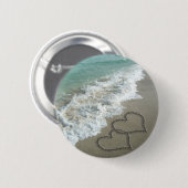 Badge Rond 5 Cm Deux Coeurs de sable sur la plage (Devant & derrière)