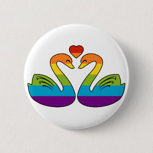 Badge Rond 5 Cm Deux cygnes d'arc-en-ciel
