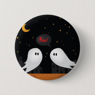 Badge Rond 5 Cm Deux fantômes en ville disant boo halloween